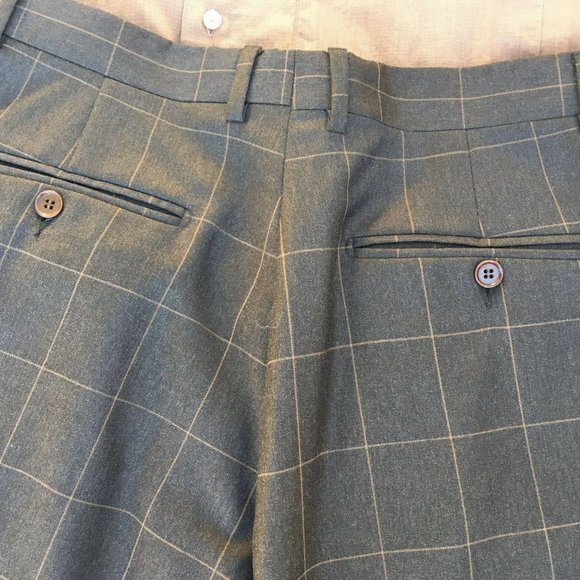 Brown Checkered Enzo Suit Virgin Wool 40R 30x30 Pant, Dress Shirt, Pocket Square - Picture 6 of 12